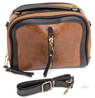Brown Faux Leather Shoulder/Crossbody Bag, Top Handle, Gold-tone Hardware, 9"x8"x4", Multi-Pocket