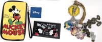 Disney Mickey Mouse Wallet w/ Phone Holder, Yellow Zippered Pouch, & Character Keychain Set