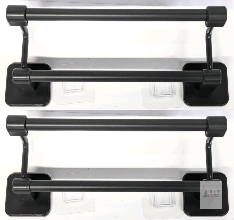 Matte Black Double Towel Bar Pair, Self-Adhesive Mount, Easy Install, 4 Bars Included