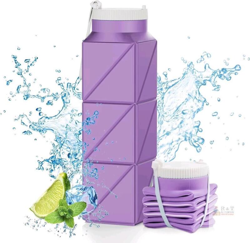 New 690ml Collapsible / Foldable Food-Grade BPA-Free Silicone Travel Bottle For Gym Hiking Camping Running Sport, Purple