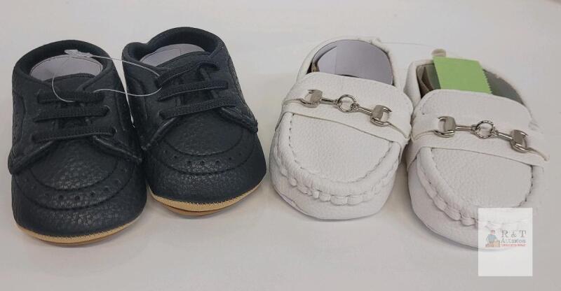 2 NEW My Baby 1 Size Black Dress Shoes & White Horsebit Loafers, Boy/Unisex, Faux Leather, China