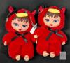 2 New Collectable Keychain Dolls in Red Devil Duck Costumes + Bottle Charm Bracelets, Articulated Joints