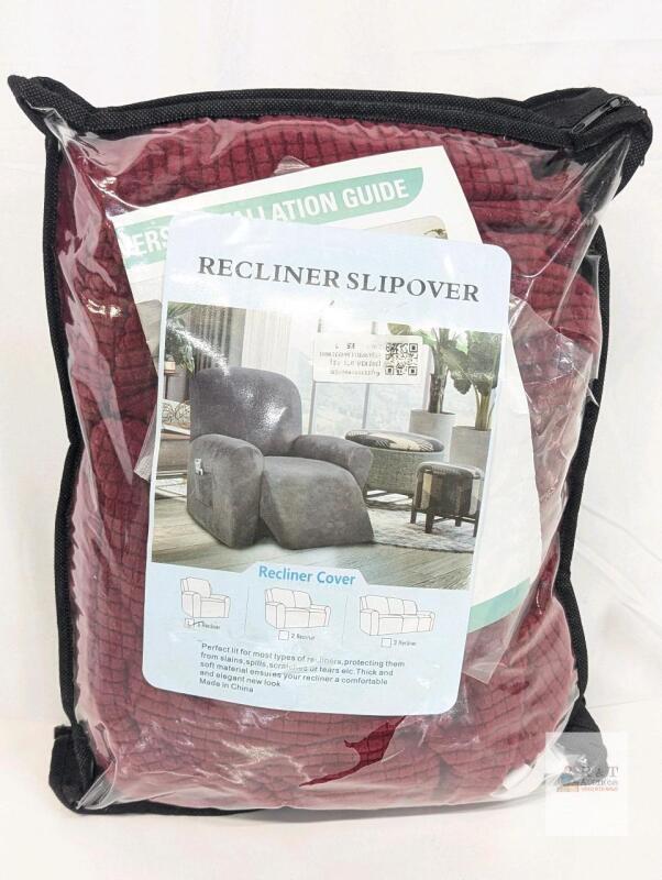 Burgundy Recliner Slipcover Soft Ribbed Fabric, Fits Single Recliner Chairs, Includes Installation Guide