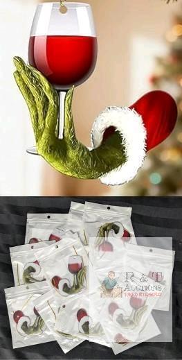 15 New Gringch With Wine Glass 2D Acrylic Ornaments 4" Long Each