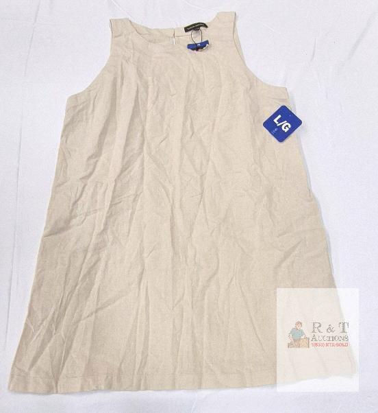 NEW Banana Republic Linen Sleeveless Shift Dress, Large, Beige, Made in Cambodia