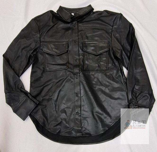 NEW lisadnyc The Drop Faux Leather Black Shirt Shacket, Size Small, Button Front, Chest Pockets