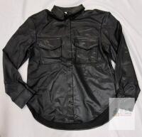 NEW lisadnyc The Drop Faux Leather Black Shirt Shacket, Size Small, Button Front, Chest Pockets