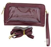 Burgundy Convertible Wristlet Wallet with Phone Window, Zip Compartments, Detachable Straps