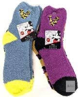 Disney Mickey Mouse Leopard Print Fuzzy Crew Socks, 2 Pairs, Women's Size 4-10, Blue Purple Yellow