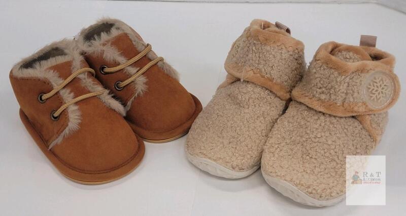 Toddler Winter Boots & Sherpa Slippers 2-Pair Set, Fur Trim, Laces & Velcro, Unisex