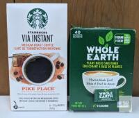 (EXP 09/25)Whole Earth Stevia & Monk Fruit 40 Packets, (BB 11/25) Starbucks VIA Pike Place Instant Coffee 8 Packets