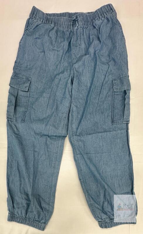 NEW GAP Kids Cargo Pants, Size 10/12, Light Blue Denim, Elastic Waist & Cuffs, Made in China