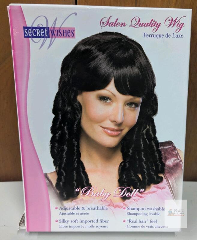 NEW Secret Wishes Baby Doll Wig Black, 100% Kanekalon Fiber, Adjustable Lace Cap, Style 51711