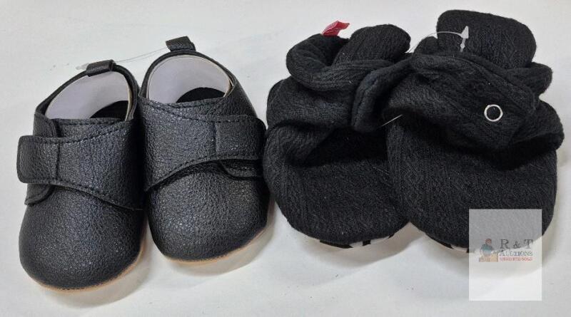 NEW Black BOBY Baby Booties, Size 12 & Soft Sole Infant Dress Shoes, Size 11 Non-Slip, Velcro