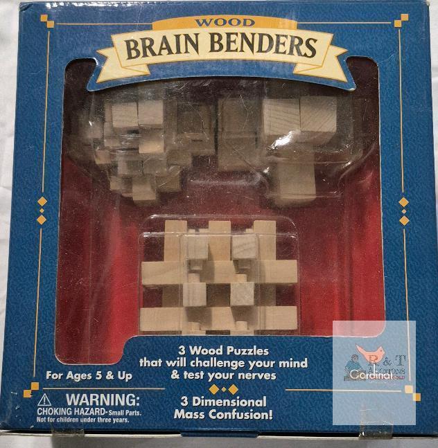 Cardinal Wood Brain Benders 3D Puzzle Set, 3 Wooden Puzzles, Ages 5+, Boxed