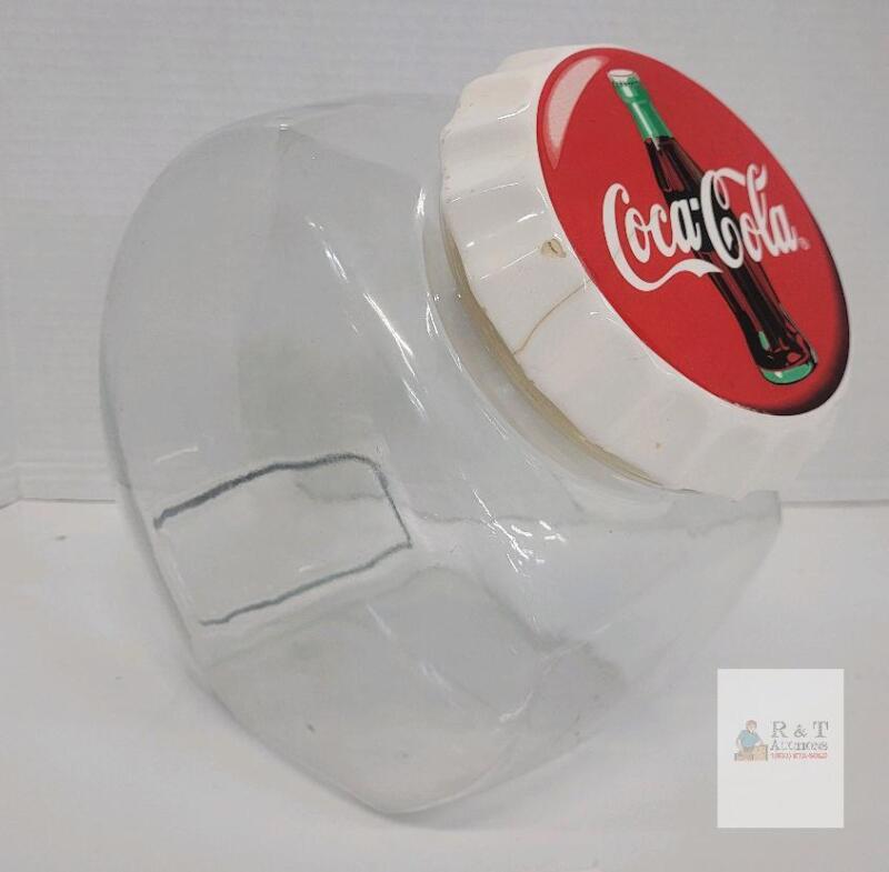 Coca-Cola Glass Cookie Jar with Classic Bottle Logo, Approx. 9" Tall, Screw-On Lid