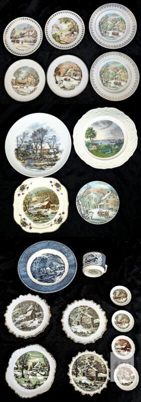 Currier & Ives Royal China Plates, Old Grist Mill, Fashionable Turnouts, USA
