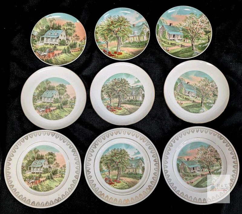 Currier & Ives Four Seasons Decorative Plates Set of 9, Japan, Spring Summer Autumn, 7.25" Porcelain