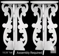 Pair of 15.25" White Plastic Decorative Pedestal Cake Stands, Ornate Scroll Design, Assembly Required