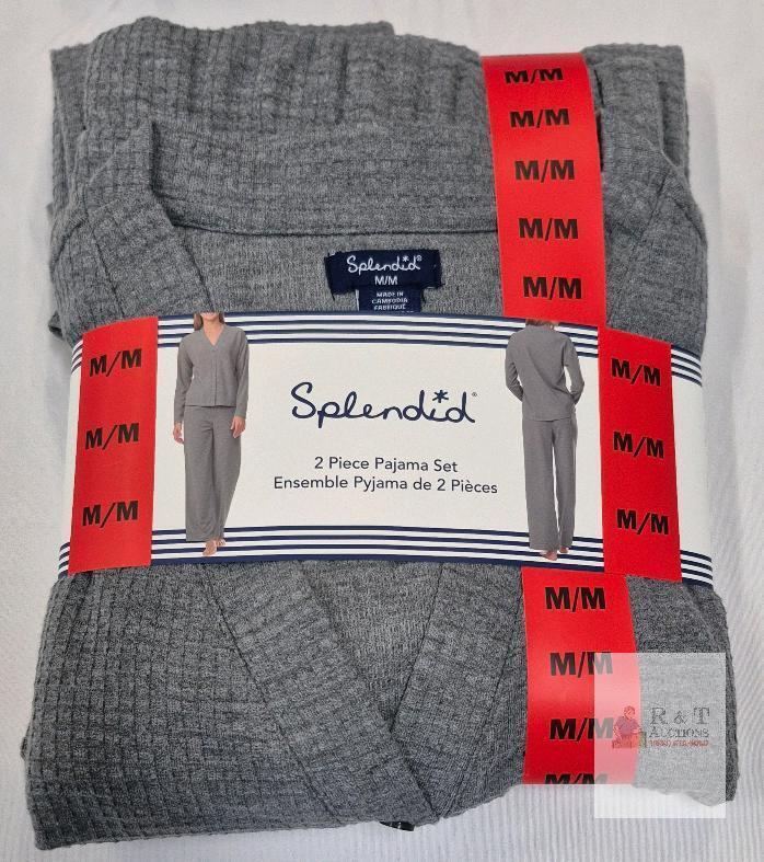 NEW Splendid Women's 2 Piece Pajama Set, Medium, Heather Gray, 100% Polyester, Button-Front Top