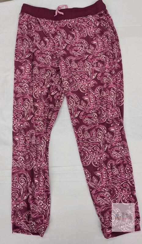 NEW Nautica Women's Medium Paisley Pajama Pants, Drawstring Waist, Cuffed Ankle, Burgundy/Pink