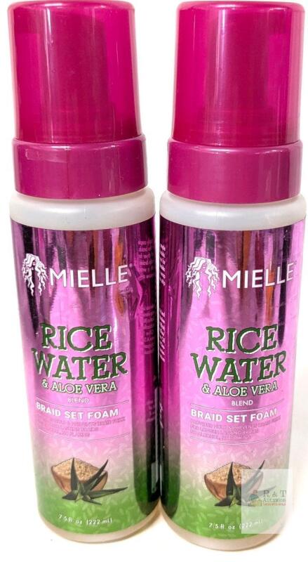 2 New MIELLE Rice Water & Aloe Vera Blend Braid Set Foam, 222ml Each, Alcohol-Free, Smooths & Prevents Fly-Aways