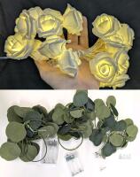 USB Rose Flower String Light & 3 Battery Eucalyptus Leaf Strands, Warm White, Battery/USB Powered