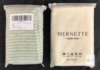 2 NEW MERNETTE Cushion Covers Pack of 2, Corduroy Striped Green 15.7" & Cotton Cream 17.7", Hidden Zipper