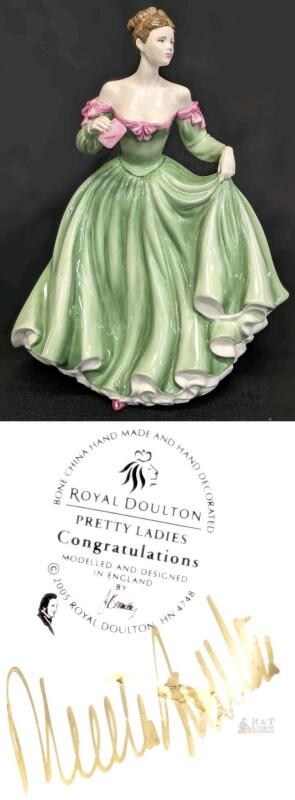 Royal Doulton Pretty Ladies "Congratulations" HN4748 Figurine, J. Bromley, 7.75", Signed, 2005