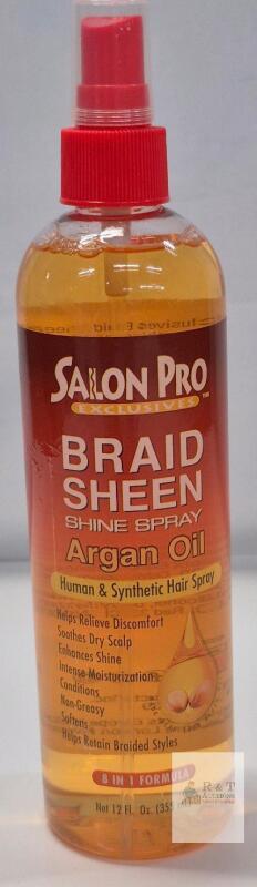 NEW Salon Pro Braid Sheen Shine Spray Argan Oil 12 fl. oz. Human & Synthetic Hair Moisturizer X004D73L67