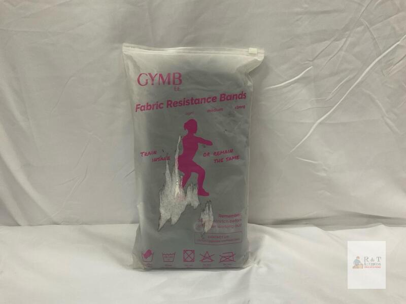 NEW GYMB EE Fabric Resistance Bands Set &ndash; Light, Medium, Strong &ndash; 3 Bands, Bag, Gray/Pink/Black