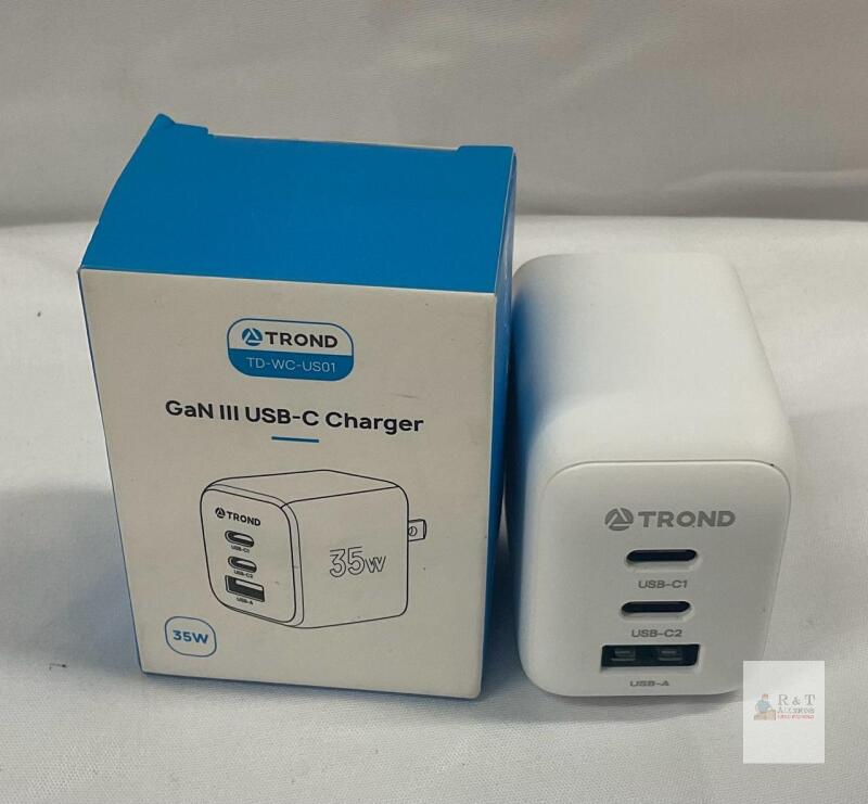 NEW TROND TD-WC-US01 35W GaN III USB-C Charger, 2x USB-C, 1x USB-A, PD QC 3.0, US Plug