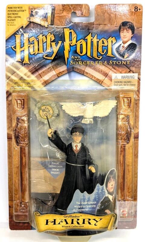 SEALED Mattel 2001 Harry Potter Gryffindor Harry Action Figure, Sealed, Magic Medallion, Hedwig, 5&rdquo;