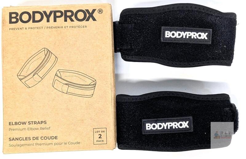 NEW 2-Pack Bodyprox Tennis Elbow Straps, Adjustable One Size, EVA/Nylon/SBR, Black