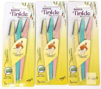 3 NEW Dorco Tinkle Eyebrow Razors, LI0001-3B, 3 Pack Stainless Steel Blades, Safety Covers,