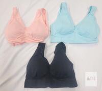 NEW 3-Pack Wireless Seamless Bralette Bras, Size Small, 92% Nylon 8% Elastane, Pink/Blue/Black