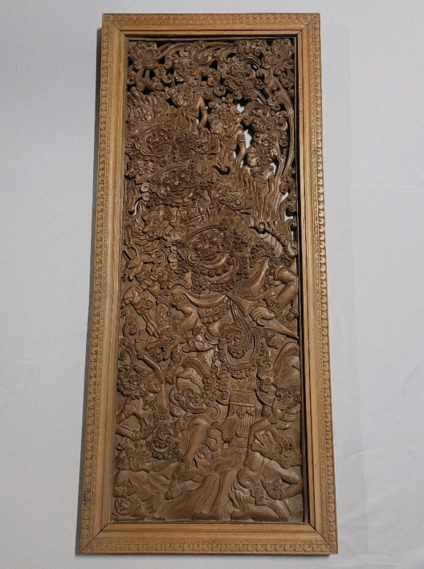 Vintage India Wooden Hand Carved Wall Panel Scenery