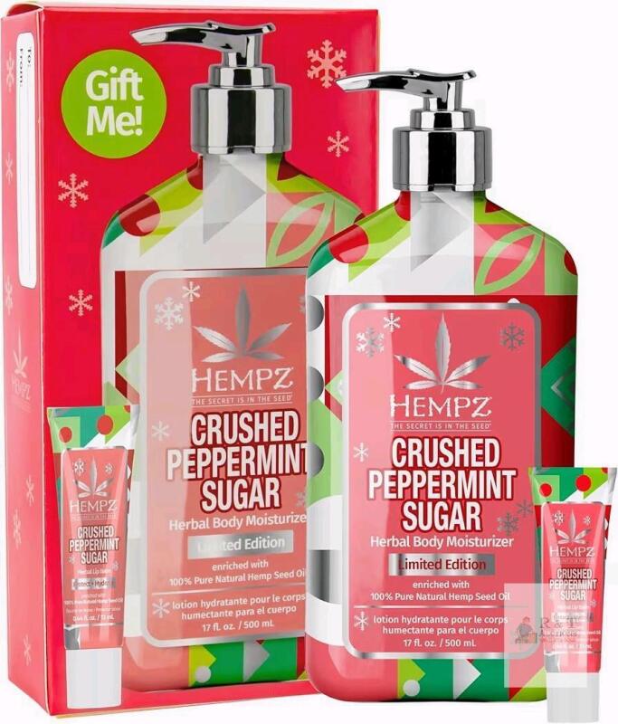 New HEMPZ Crushed Peppermint Sugar Limited Edition Gift Pack : Herbal Body Moisturizer & Lip Balm
