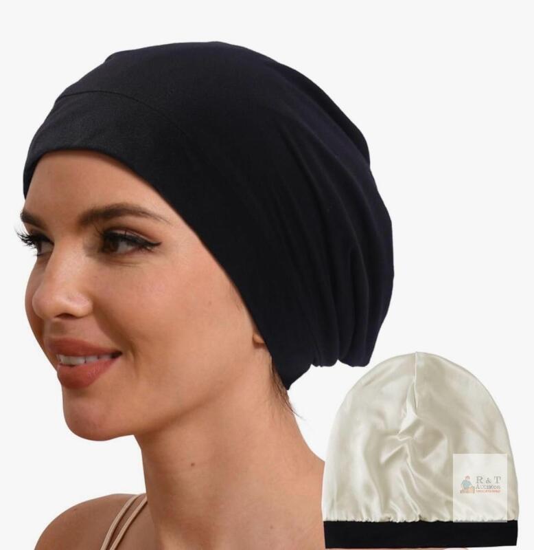 NEW Hat Hut 100% Mulberry Silk-Lined Slouchy Beanie Black, Grade 6A 19 Momme, One Size, New Sealed Box