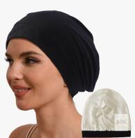 NEW Hat Hut 100% Mulberry Silk-Lined Slouchy Beanie Black, Grade 6A 19 Momme, One Size, New Sealed Box