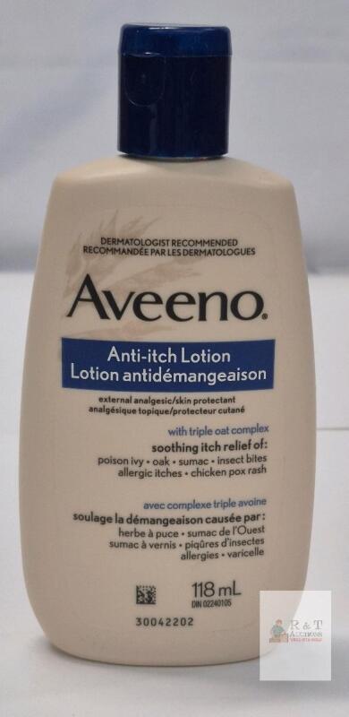 NEW Aveeno Anti-Itch Lotion 118 mL - Calamine & Pramoxine, Triple Oat, Exp 2027, Lot 16225A, DIN 02240105