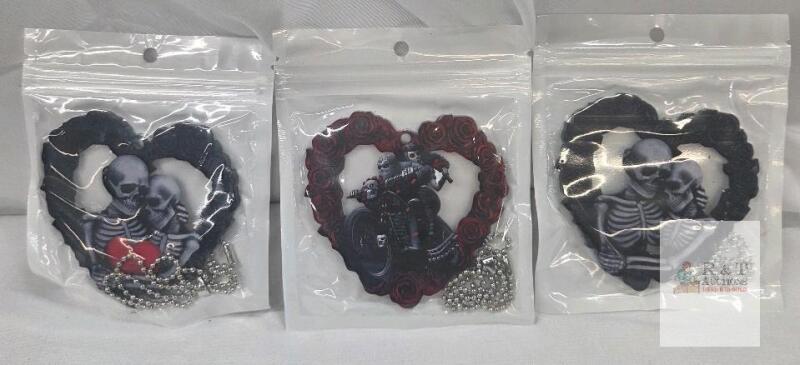 NEW Skeleton Heart Air Fresheners &ndash; Gothic, Motorcycle & Romance Designs, 3-Pack, Hanging, Scented