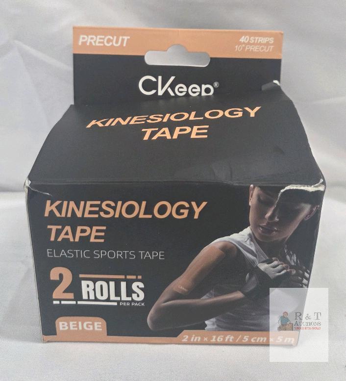 NEW CVKeep Beige Kinesiology Tape, Precut, 2 Rolls, 2in x 16ft Each, 40 Strips, Water Resistant