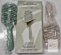 NEW Gelapa Detangling & Massage Hair Brush Set, 2-Pack, Vented, Wet/Dry Use, Green & Beige