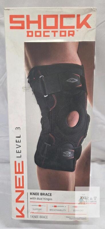NEW Shock Doctor 875 Level 3 Hinged Knee Brace XXL, Dual Aluminum Hinges, Patella Support, Fits 21-24"