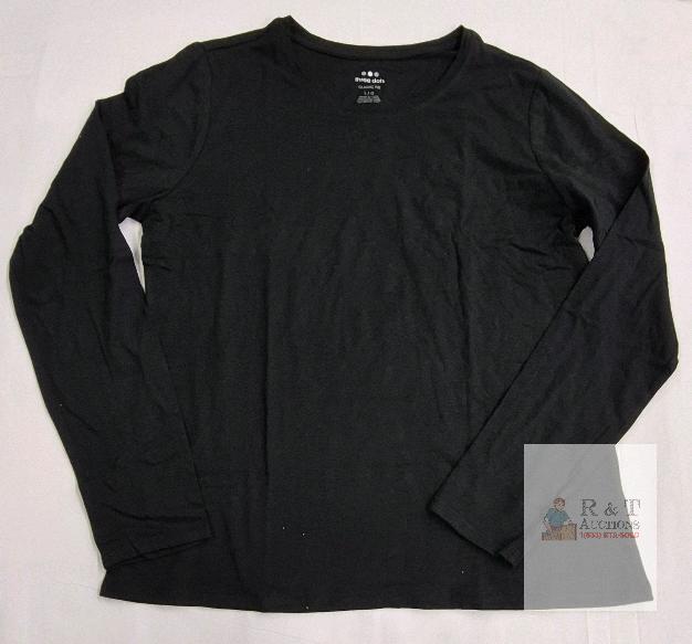 NEW three dots Classic Long Sleeve Tee Black, Women's Size Large, 100% Cotton, Made in China