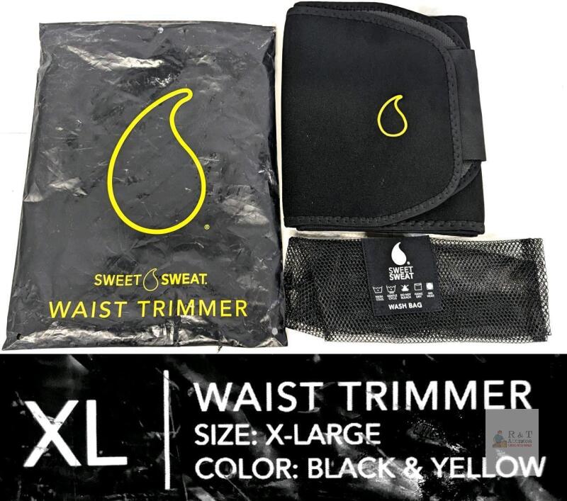 NEW Sweet Sweat Waist Trimmer Belt XL Black & Yellow, 42"x9", Neoprene, Wash Bag Included