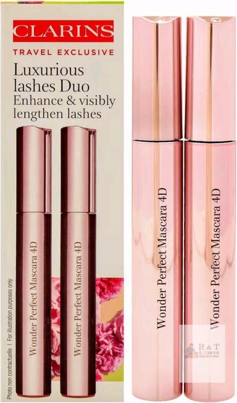 NEW Clarins Wonder Perfect Mascara 4D Duo Travel Exclusive Set, 2x 0.28oz (8ml), Perfect Black,