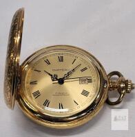Vintage Chateau Pocket Watch featuring a Gold-Toned Hunter Case with Intricate Engraving . Requires Service