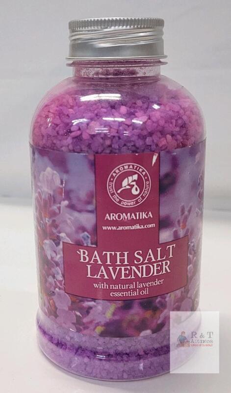 NEW Aromatika Bath Salt Lavender with Natural Lavender Essential Oil - 600g Jar .